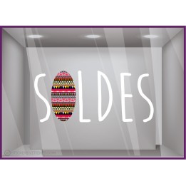 Sticker Soldes Azteque destockage braderie liquidation stock promotion offre promotionnelle lettrage adhesif vitrophanie calicot