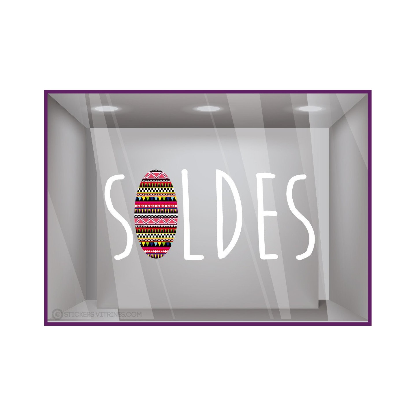 Sticker Soldes Azteque destockage braderie liquidation stock promotion offre promotionnelle lettrage adhesif vitrophanie calicot