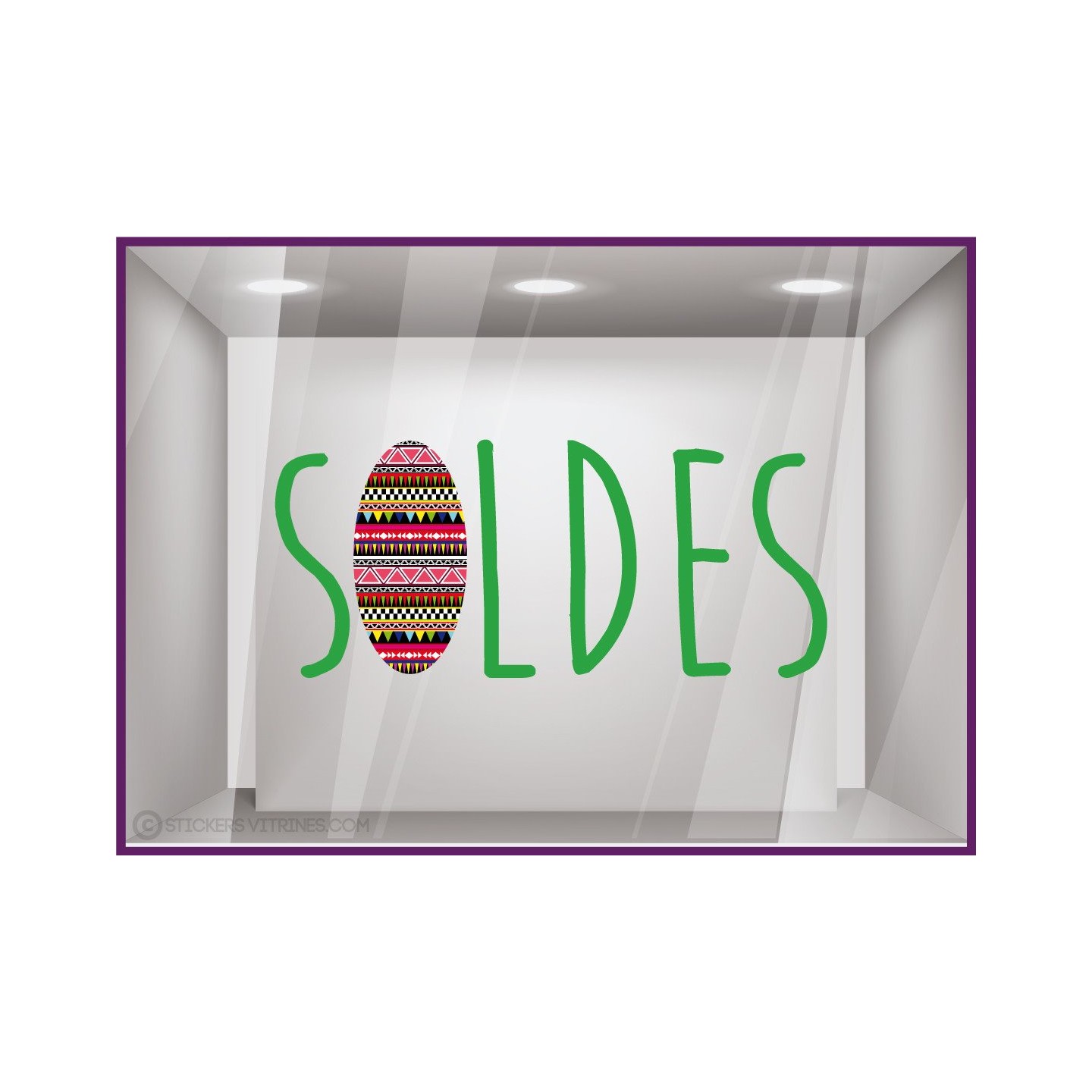 Sticker Soldes Azteque destockage braderie liquidation stock promotion offre promotionnelle lettrage adhesif vitrophanie calicot