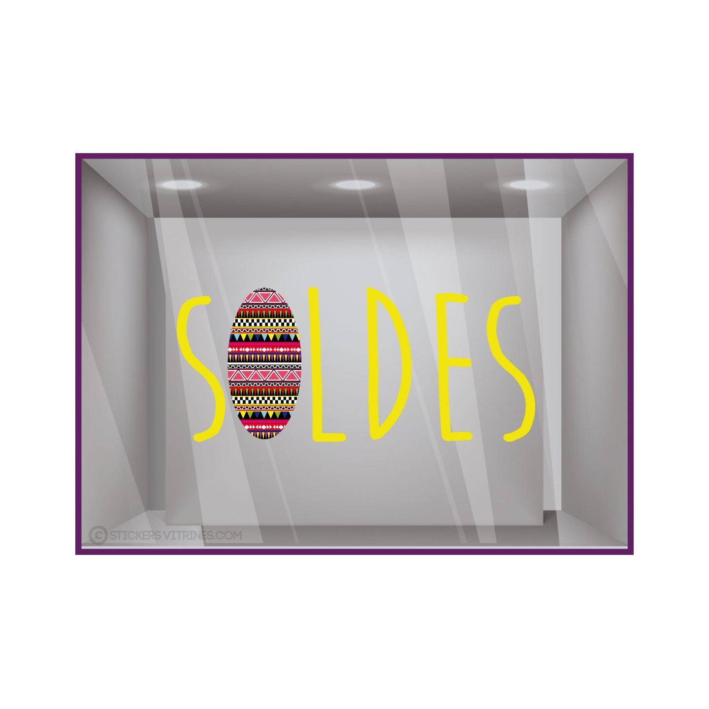 Sticker Soldes Azteque destockage braderie liquidation stock promotion offre promotionnelle lettrage adhesif vitrophanie calicot