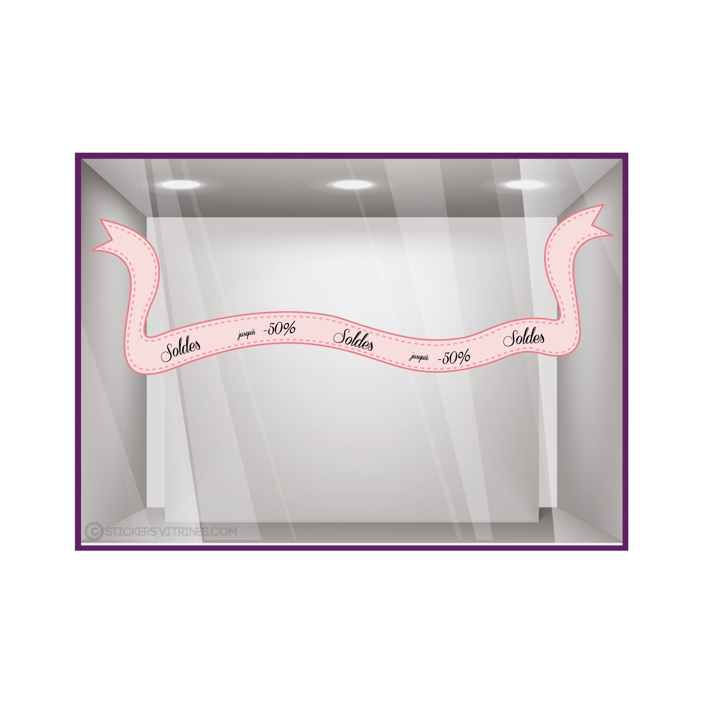 Calicot pour vitre Sticker Soldes Ruban adhésif pourcentage rose promotion destockage braderie liquidation mode parfumerie