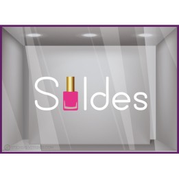Vitrophanie pour vitrine Sticker Soldes Vernis beaute mode parfumerie destockage braderie liquidation promotion pourcentage 