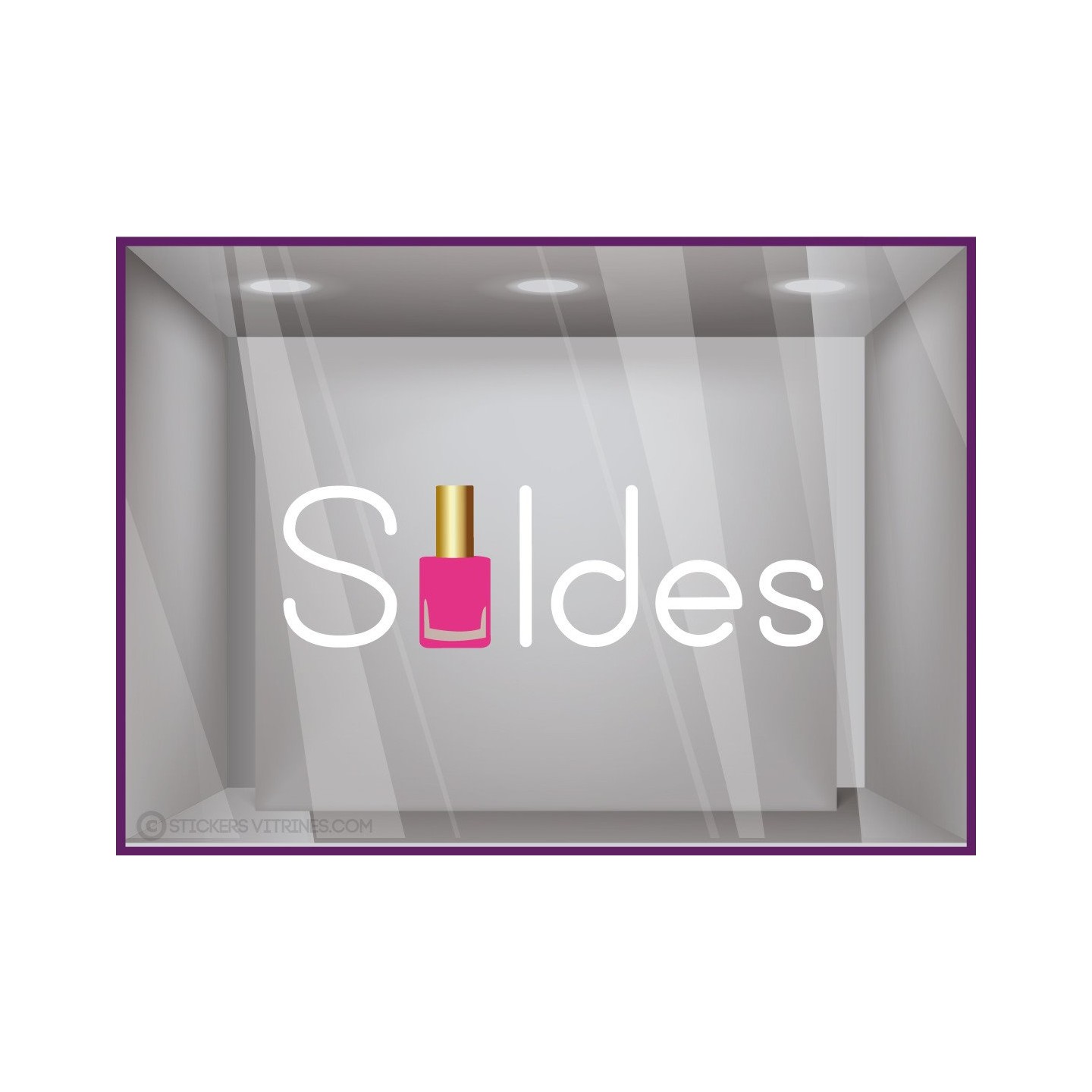Vitrophanie pour vitrine Sticker Soldes Vernis beaute mode parfumerie destockage braderie liquidation promotion pourcentage 