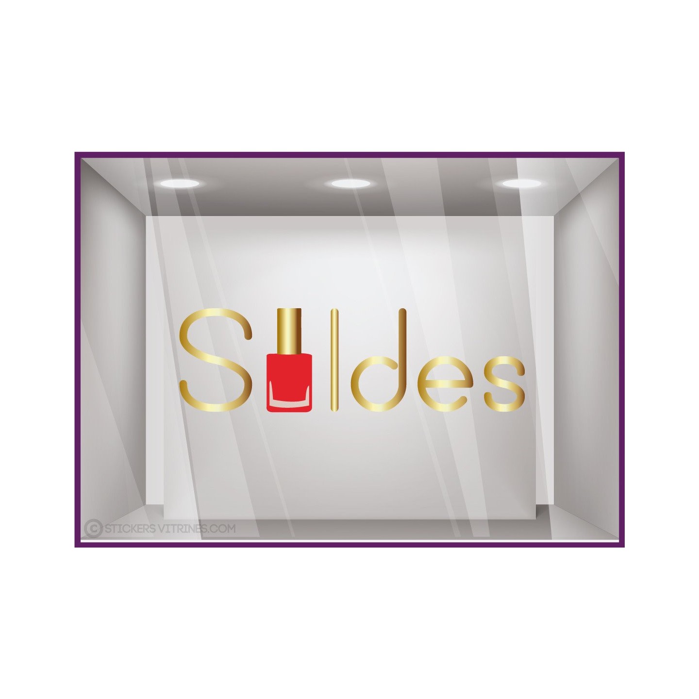 Vitrophanie pour vitrine Sticker Soldes Vernis beaute mode parfumerie destockage braderie liquidation promotion pourcentage 