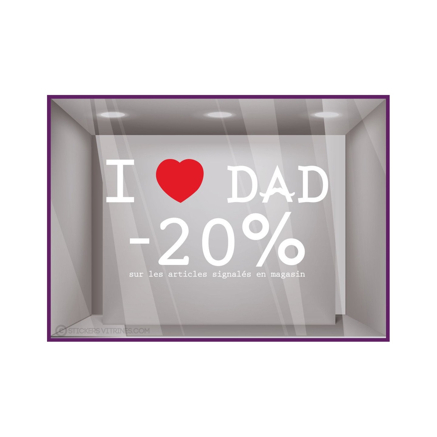 Sticker Promo fête des pères papas soldes pourcentage lettrage adhesif bijouterie pret a porter opticien horlogerie