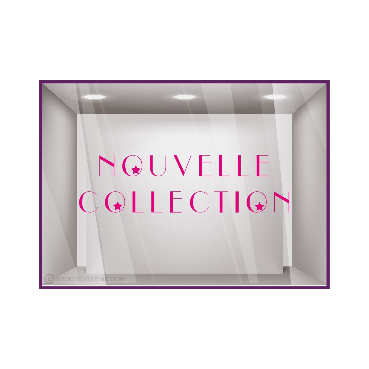 Sticker Nouvelle Collection etoiles vitrine devanture magasin boutqie mode lettrage adhesif calicot autocollant vitre