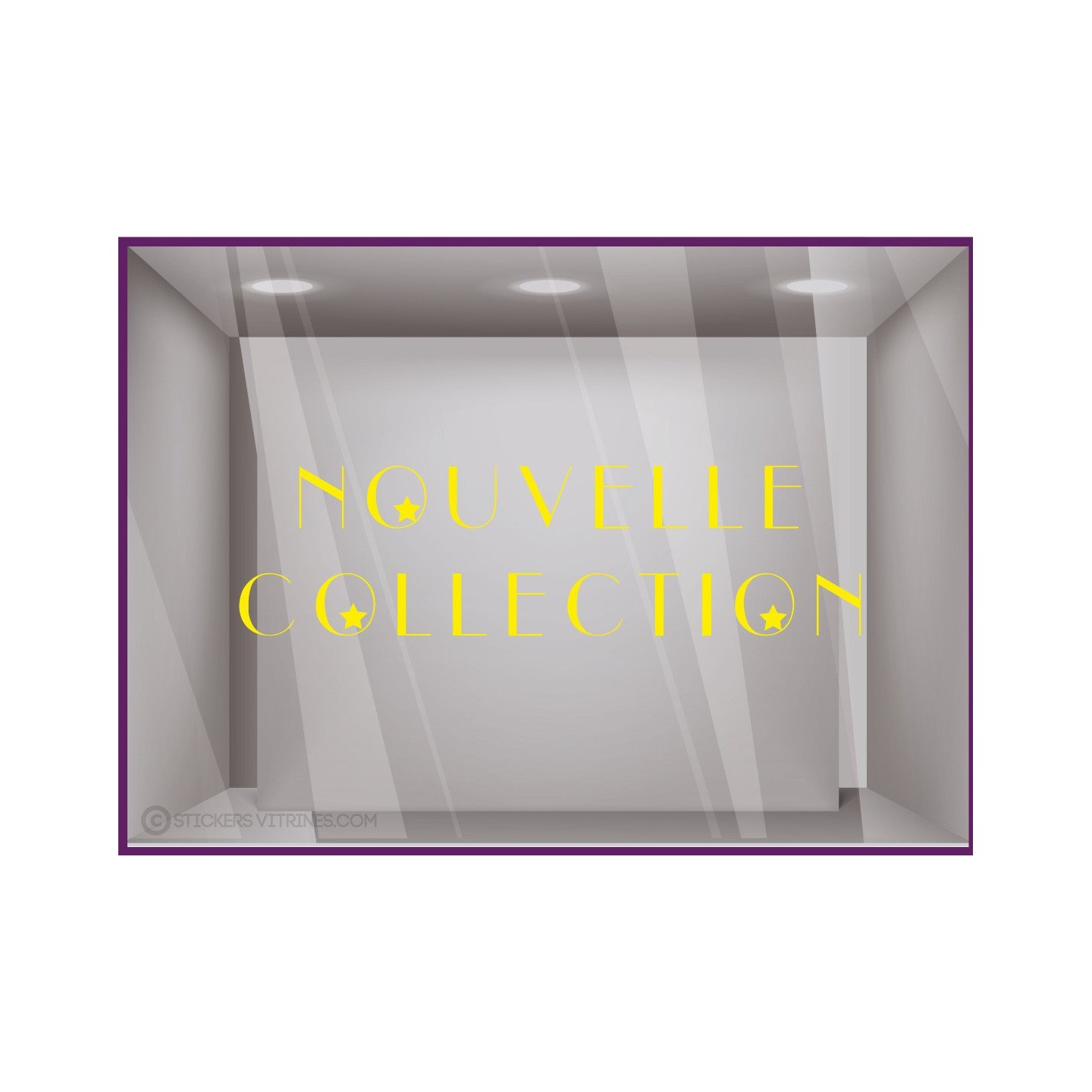 Sticker Nouvelle Collection etoiles vitrine devanture magasin boutqie mode lettrage adhesif calicot autocollant vitre