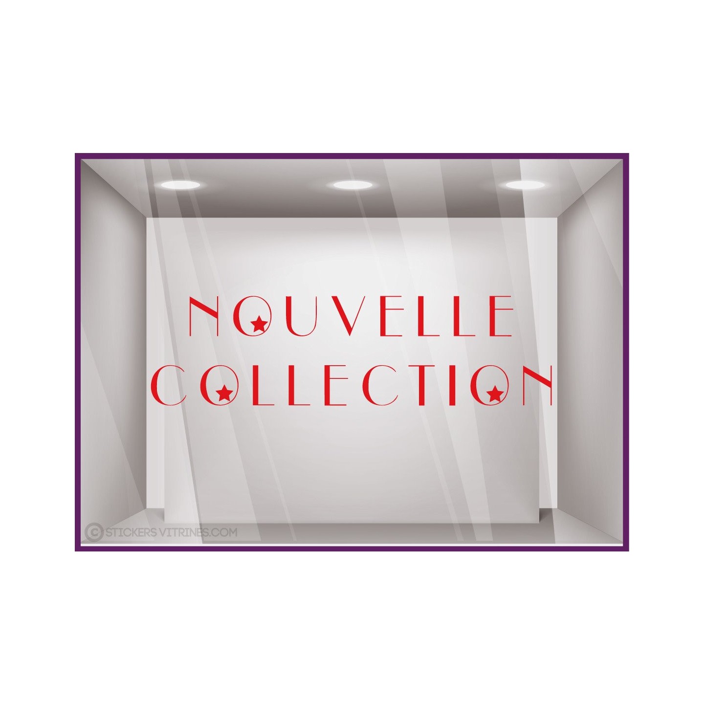 Sticker Nouvelle Collection etoiles vitrine devanture magasin boutqie mode lettrage adhesif calicot autocollant vitre
