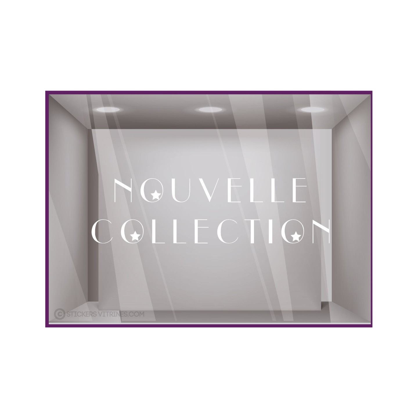 Sticker Nouvelle Collection etoiles vitrine devanture magasin boutqie mode lettrage adhesif calicot autocollant vitre