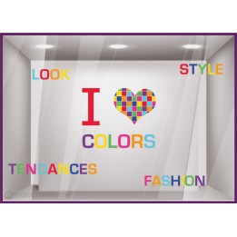 Kit de Stickers I Love Colors autocollant vitrophanie adhésif commerce vitrine magasin mode vitre