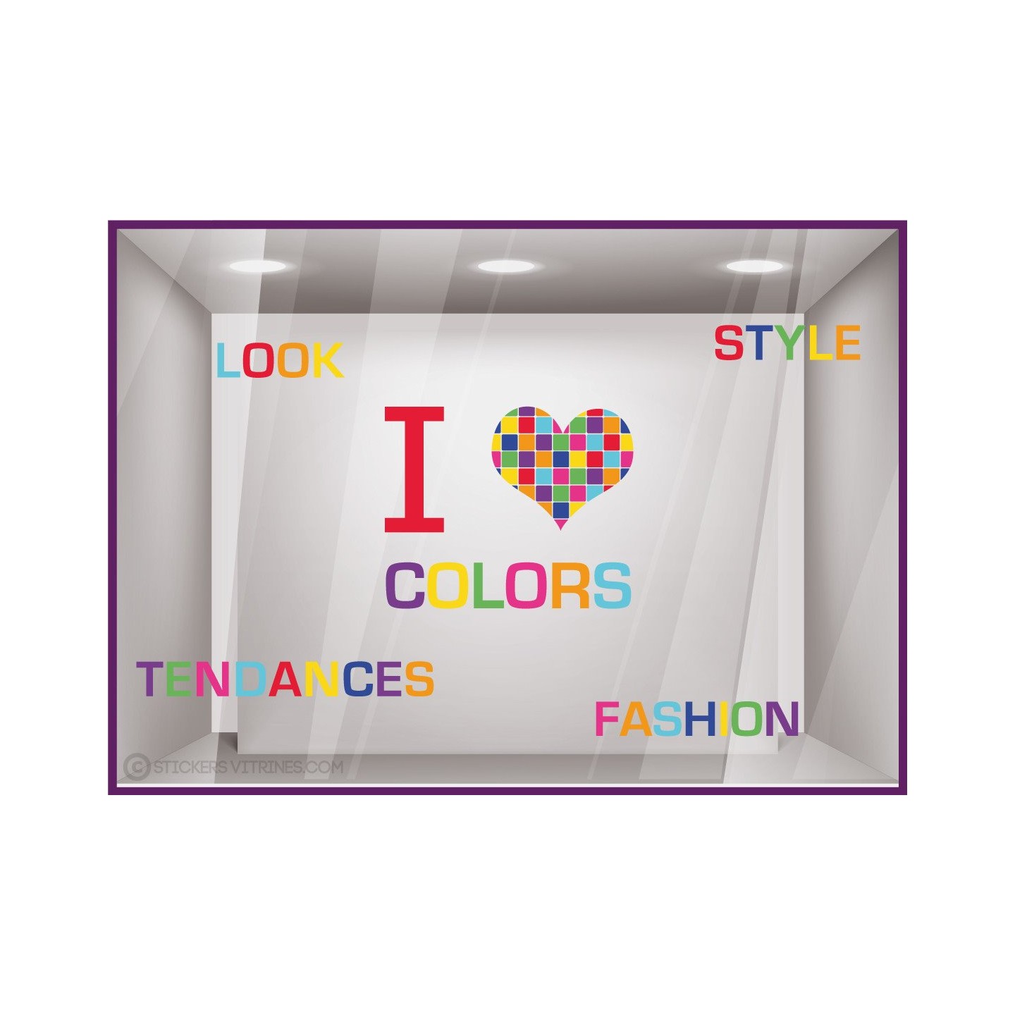 Kit de Stickers I Love Colors autocollant vitrophanie adhésif commerce vitrine magasin mode vitre