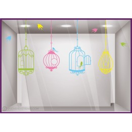 Kit de Stickers Cages Multicolores adhésif autocollant calicot enseigne devanture vitrine