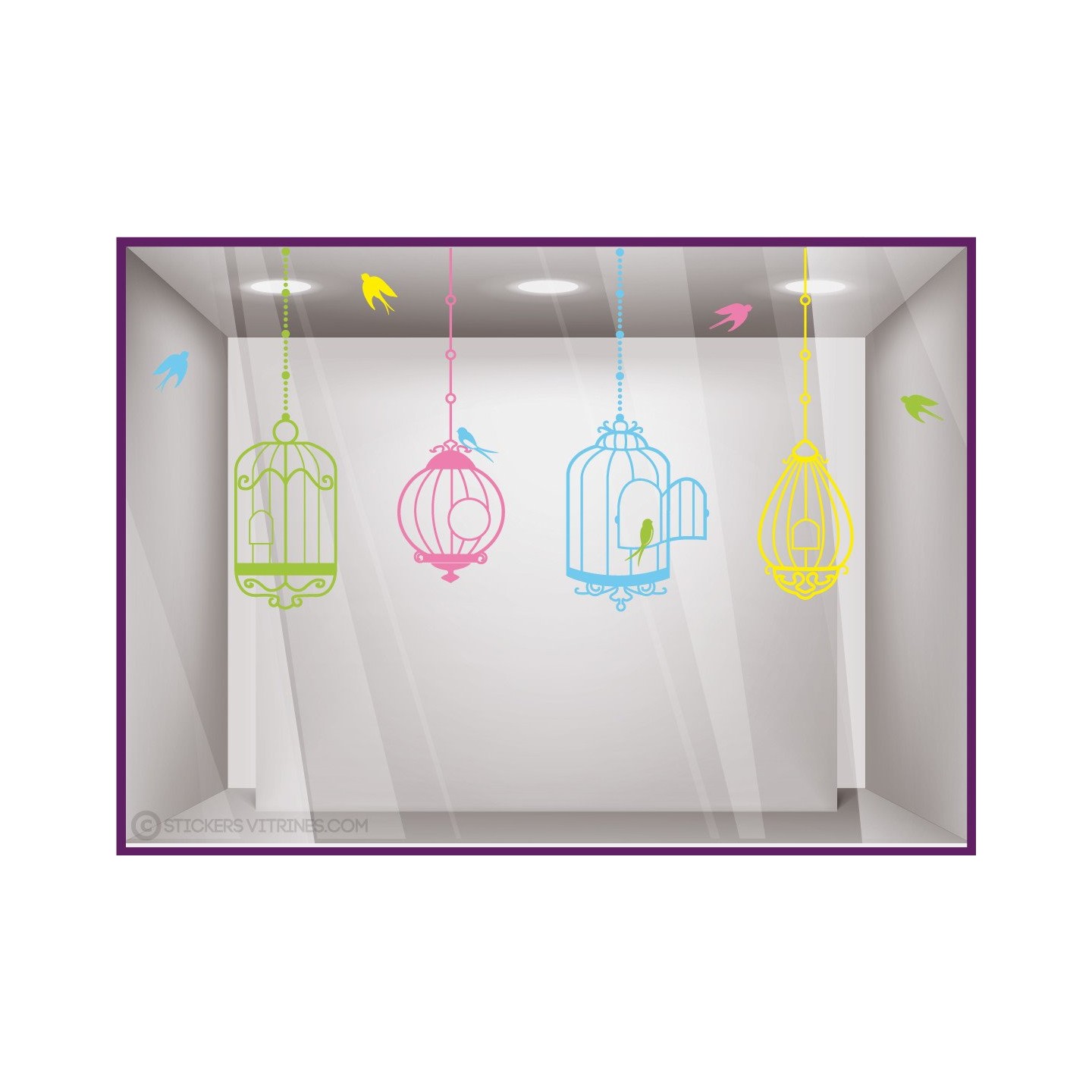 Kit de Stickers Cages Multicolores adhésif autocollant calicot enseigne devanture vitrine