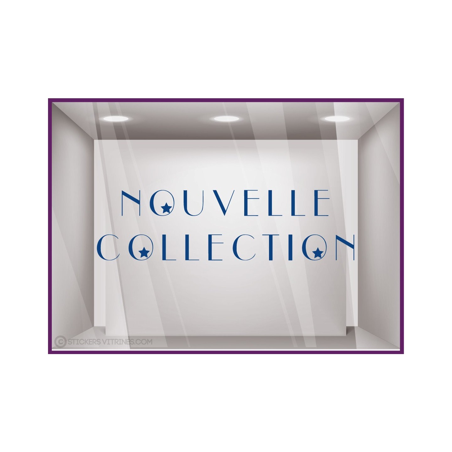 Sticker Nouvelle Collection etoiles vitrine devanture magasin boutqie mode lettrage adhesif calicot autocollant vitre
