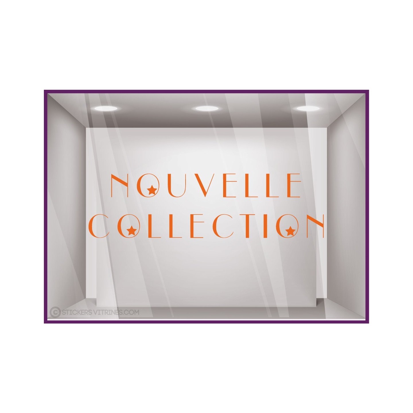 Sticker Nouvelle Collection etoiles vitrine devanture magasin boutqie mode lettrage adhesif calicot autocollant vitre