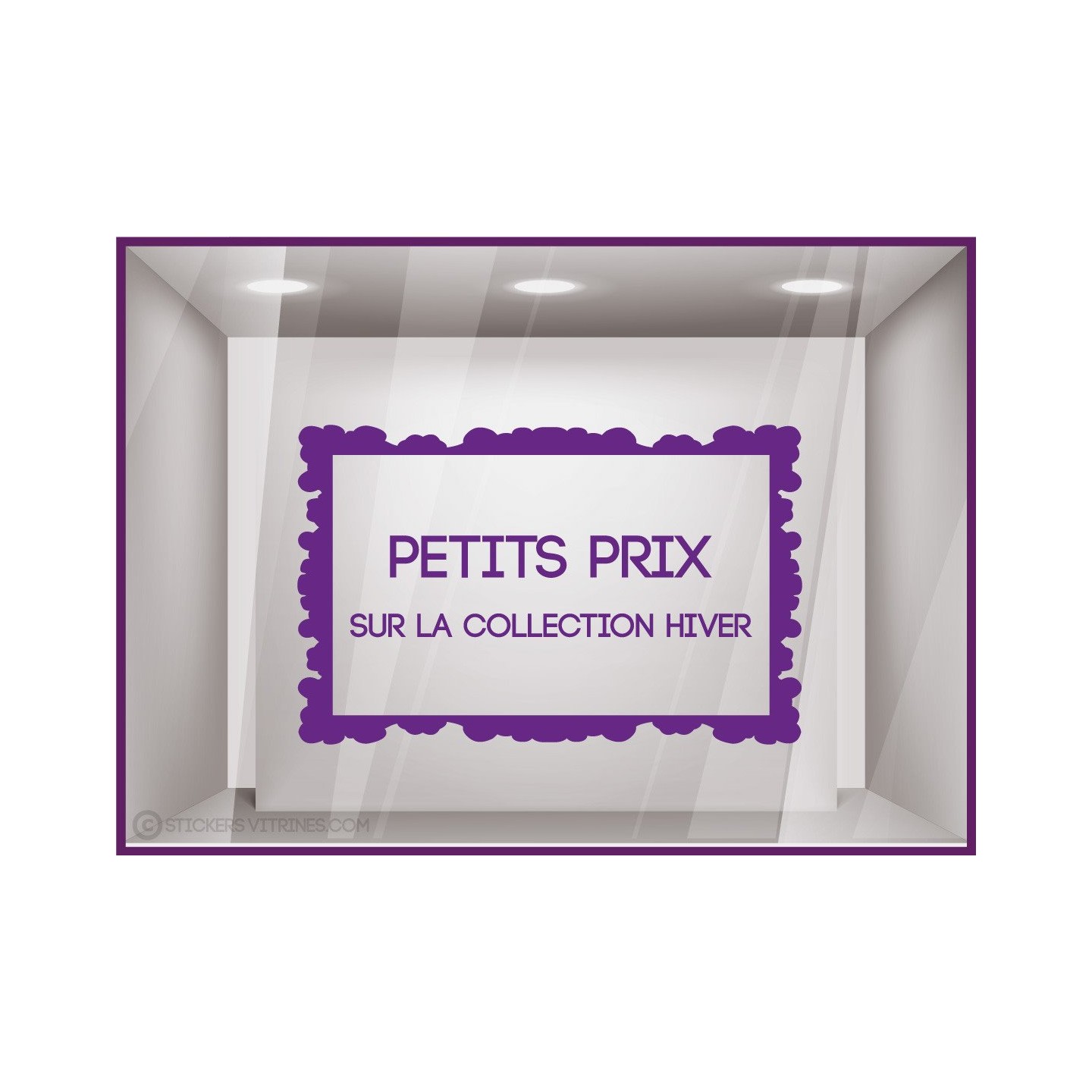 Sticker Petits Prix sur Collection d'Hiver destockage soldes promotions vitrophanie adhesif enseigne devanture lettrage