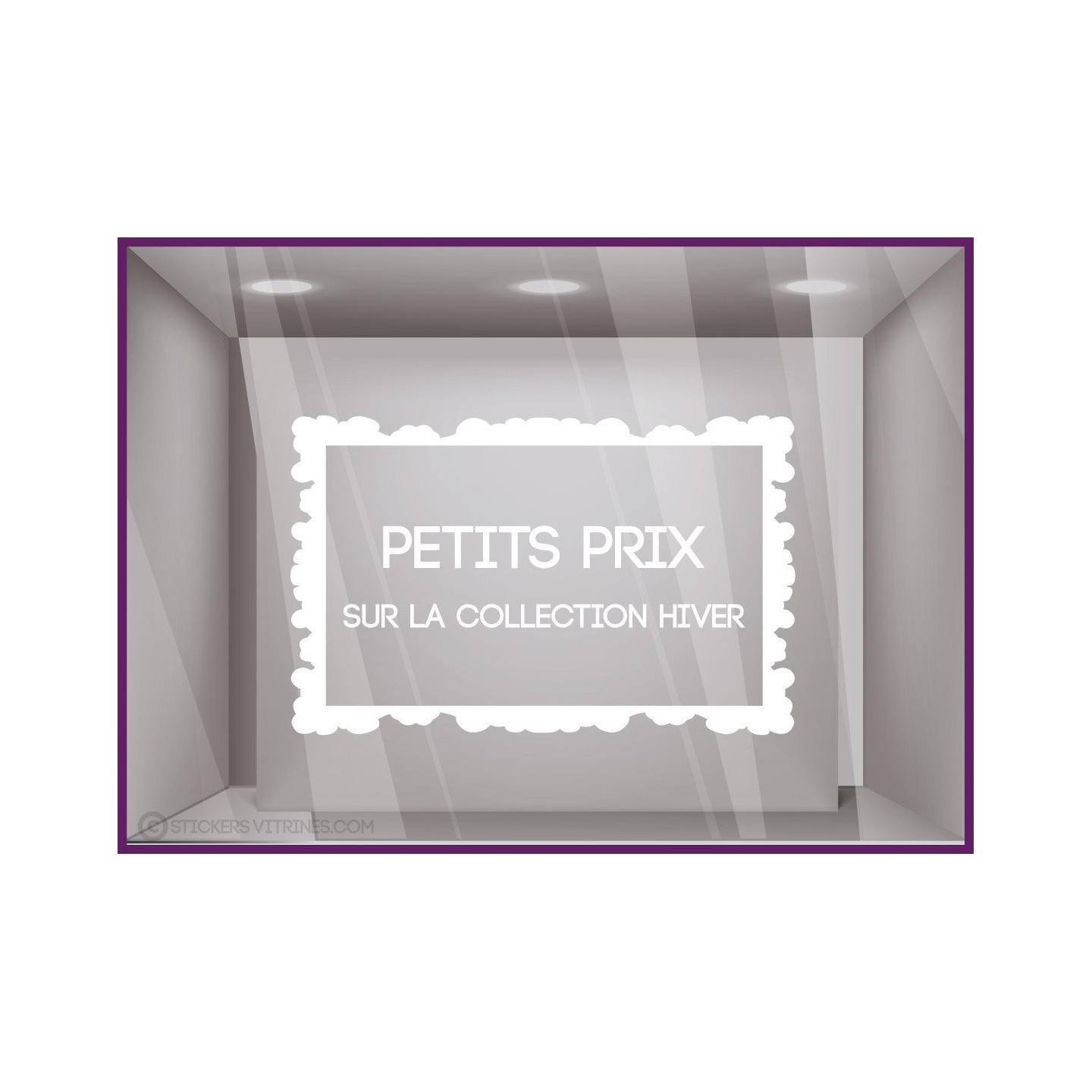 Sticker Petits Prix sur Collection d'Hiver destockage soldes promotions vitrophanie adhesif enseigne devanture lettrage