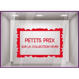 Sticker Petits Prix sur Collection d'Hiver destockage soldes promotions vitrophanie adhesif enseigne devanture lettrage