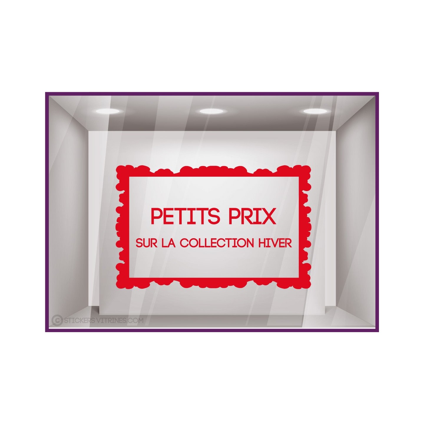 Sticker Petits Prix sur Collection d'Hiver destockage soldes promotions vitrophanie adhesif enseigne devanture lettrage