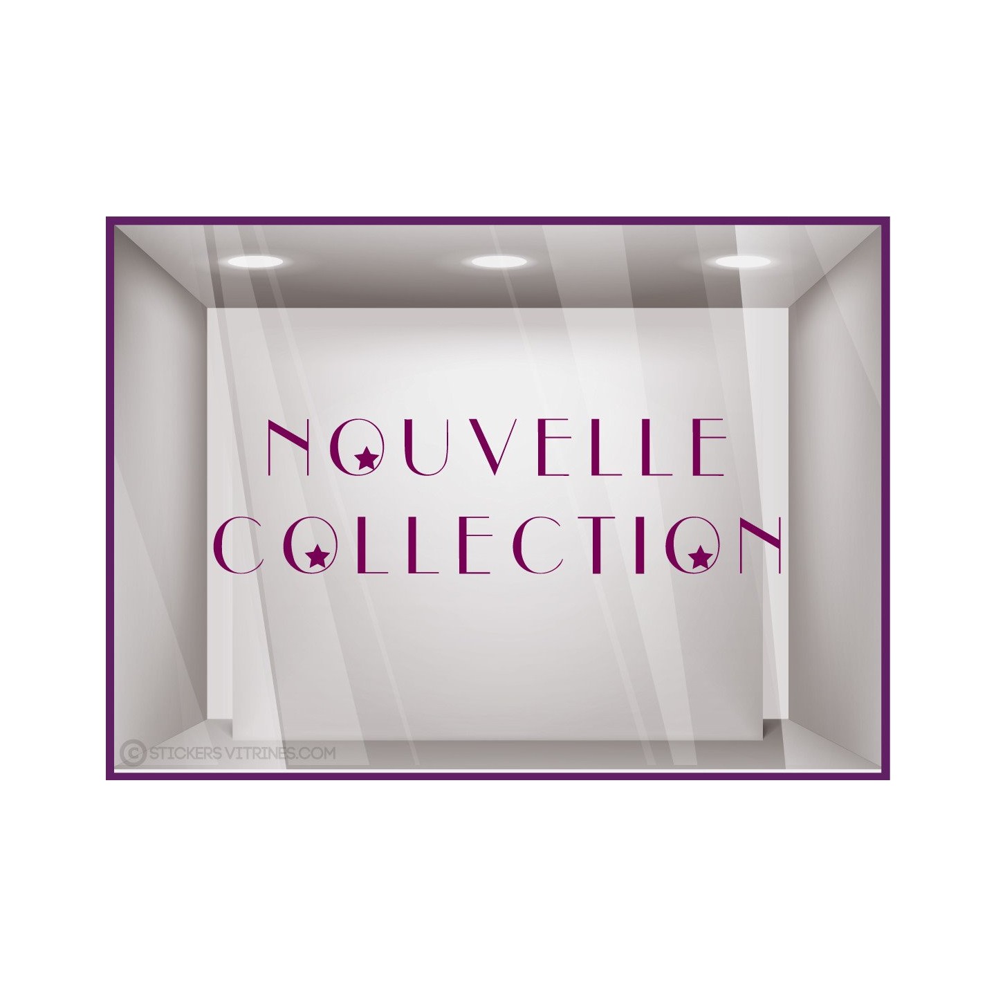 Sticker Nouvelle Collection etoiles vitrine devanture magasin boutqie mode lettrage adhesif calicot autocollant vitre