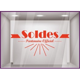 Sticker Soldes Partenaire Officiel promotion lettrage adhesif destockage braderi liquidation stock hiver ete mode opticien