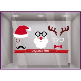 Vitrophanie Sticker Masques de Noël pour décoration de magasin commerce calicot pere noel fetes mode maroquinerie
