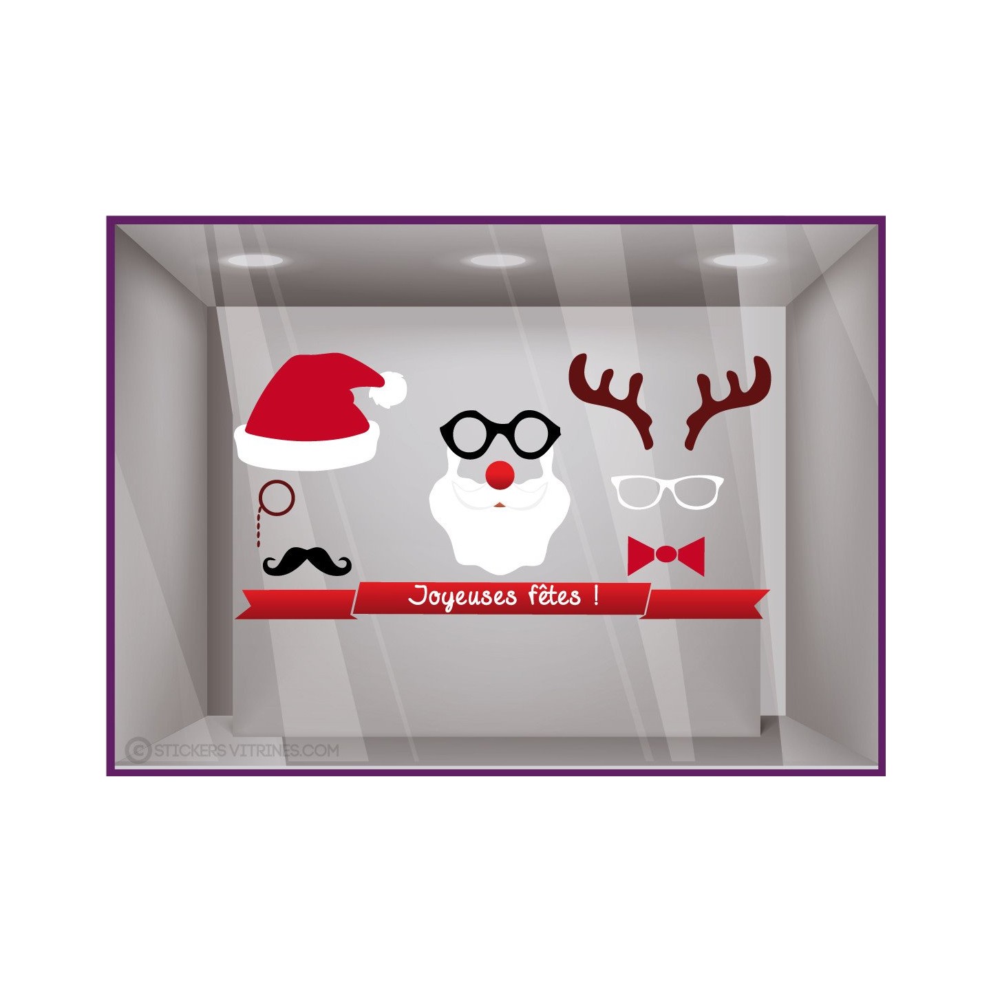 Vitrophanie Sticker Masques de Noël pour décoration de magasin commerce calicot pere noel fetes mode maroquinerie