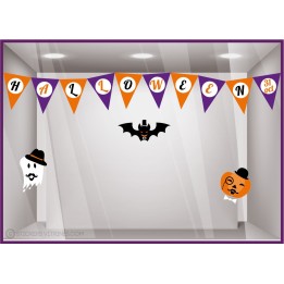 Kit de stickers Halloween-vitrine-devanture-octobre-boutique-magasin-citrouille-fantome-chauve-souris