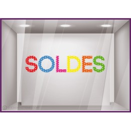 Sticker Soldes Pois promotion destockage braderie devanture boutique mode maroquinerie lettrage adhesif