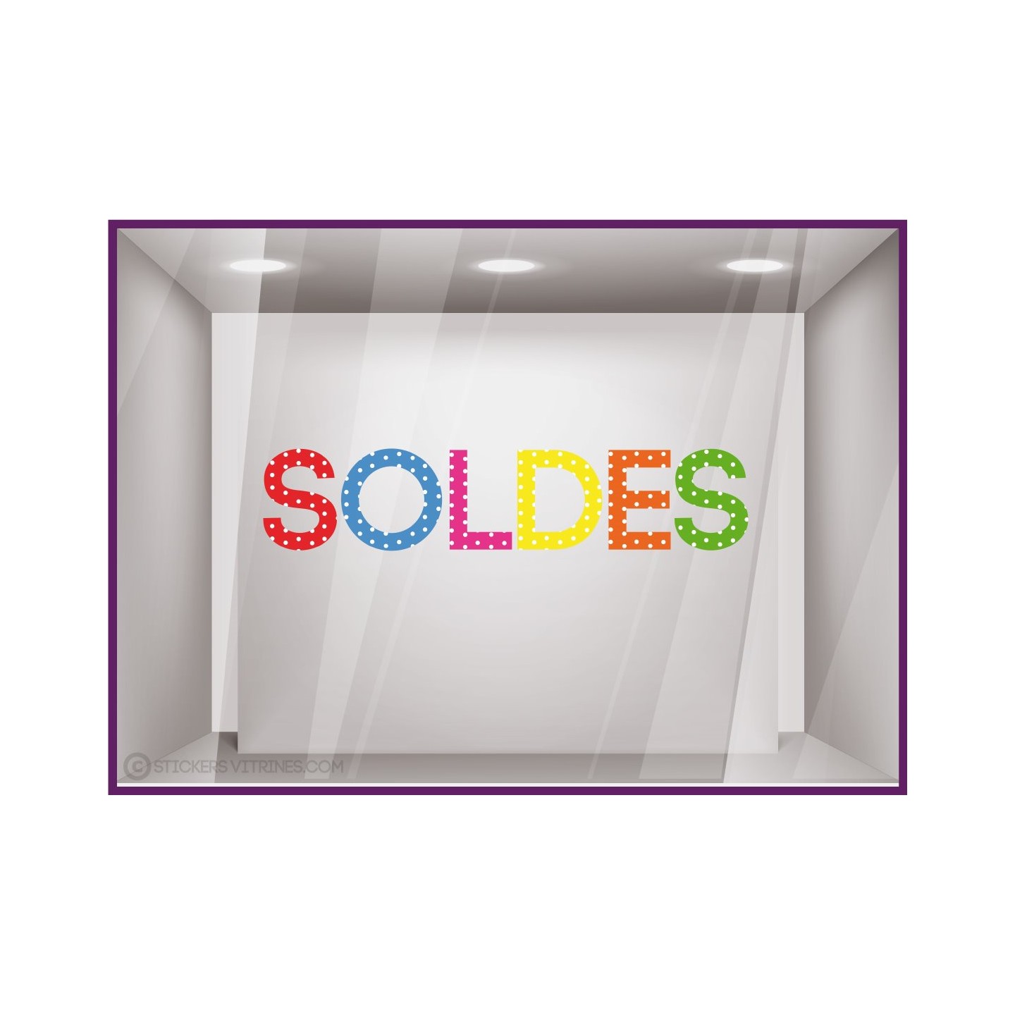 Sticker Soldes Pois promotion destockage braderie devanture boutique mode maroquinerie lettrage adhesif