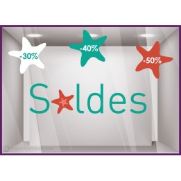 Kit de Stickers Soldes Etoiles de Mer pourcentage promotion destockage braderie bord de mer boutique mode vitrophanie 