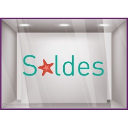 Sticker Soldes Etoiles de Mer promotion braderie destockage pourcentage lettrage adhesif boutique de mode maroquinerie