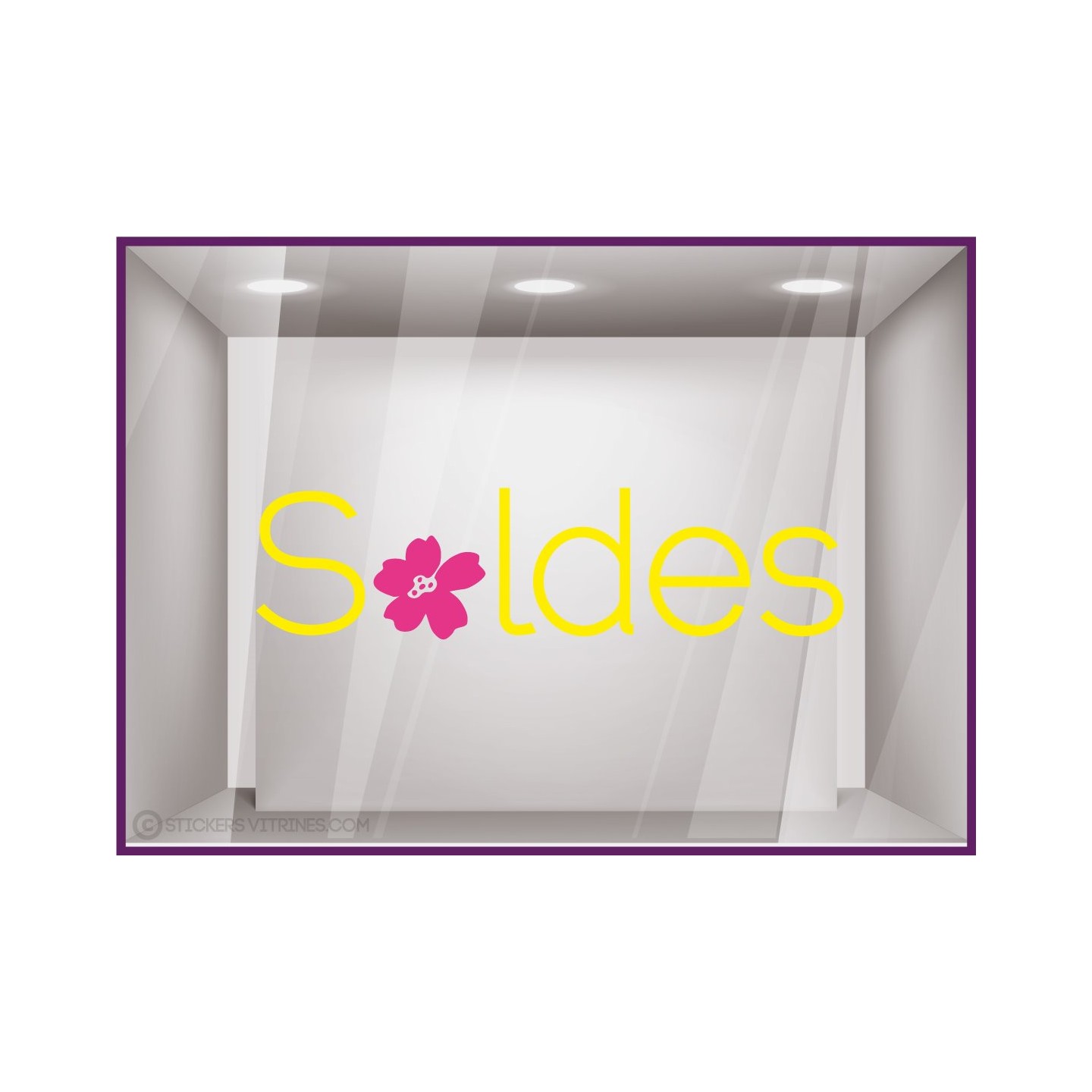 Sticker Soldes fleurs promotion destockage braderie liquidation lettrage adhesif mode ete maroquinerie bijouterie vitrophanie