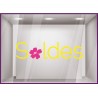 Sticker Soldes fleurs promotion destockage braderie liquidation lettrage adhesif mode ete maroquinerie bijouterie vitrophanie