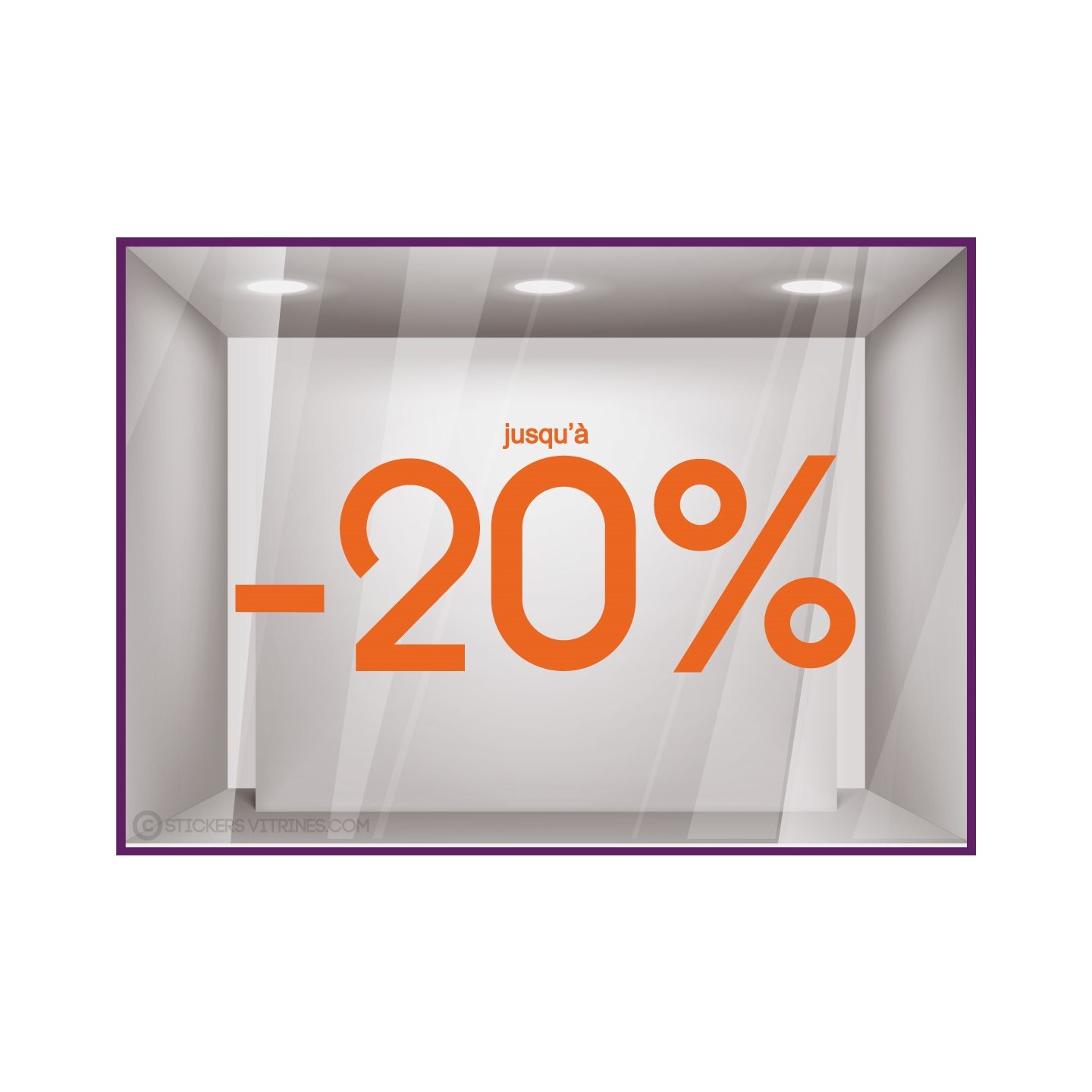 Sticker Jusqu'`a -20% lettrage adhesif pourcentage mode maroquinerie parfumerie vitrophanie destockage braderie