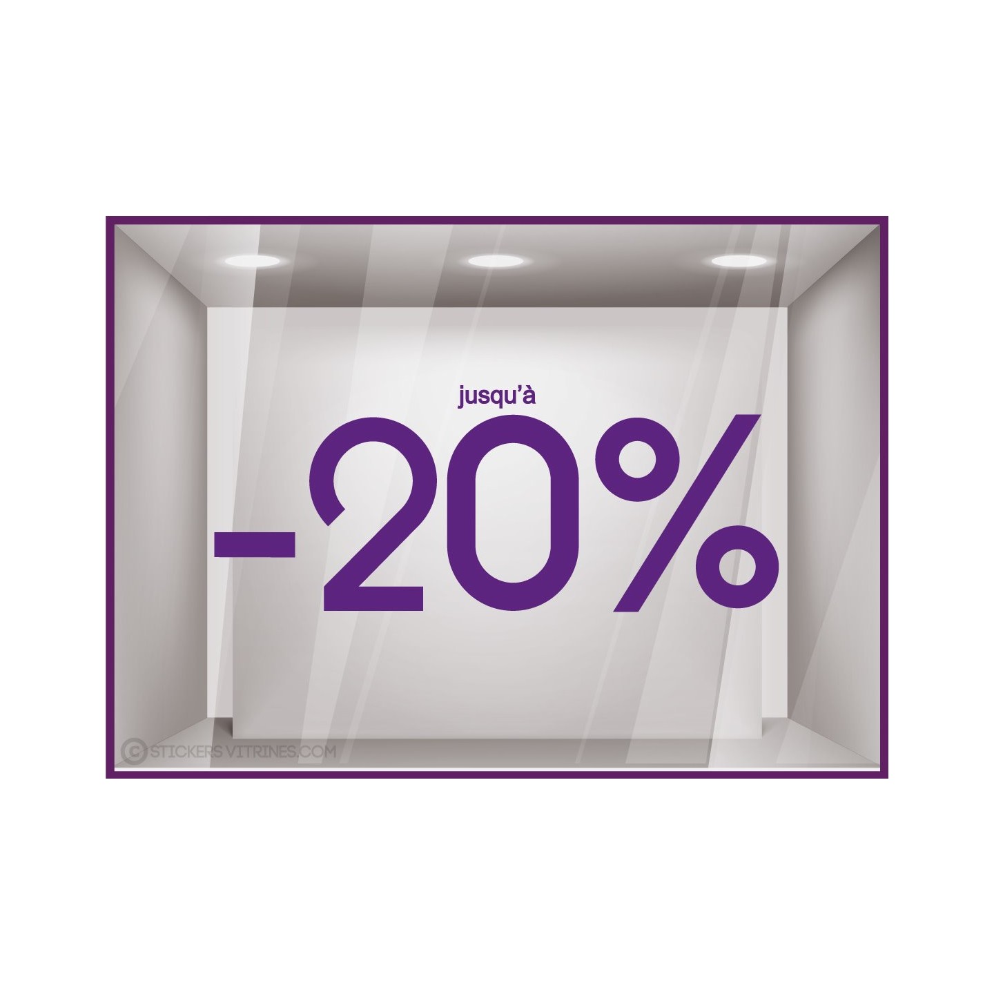 Sticker Jusqu'`a -20% lettrage adhesif pourcentage mode maroquinerie parfumerie vitrophanie destockage braderie