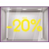 Sticker Jusqu'`a -20% lettrage adhesif pourcentage mode maroquinerie parfumerie vitrophanie destockage braderie