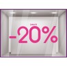 Sticker Jusqu'`a -20% lettrage adhesif pourcentage mode maroquinerie parfumerie vitrophanie destockage braderie