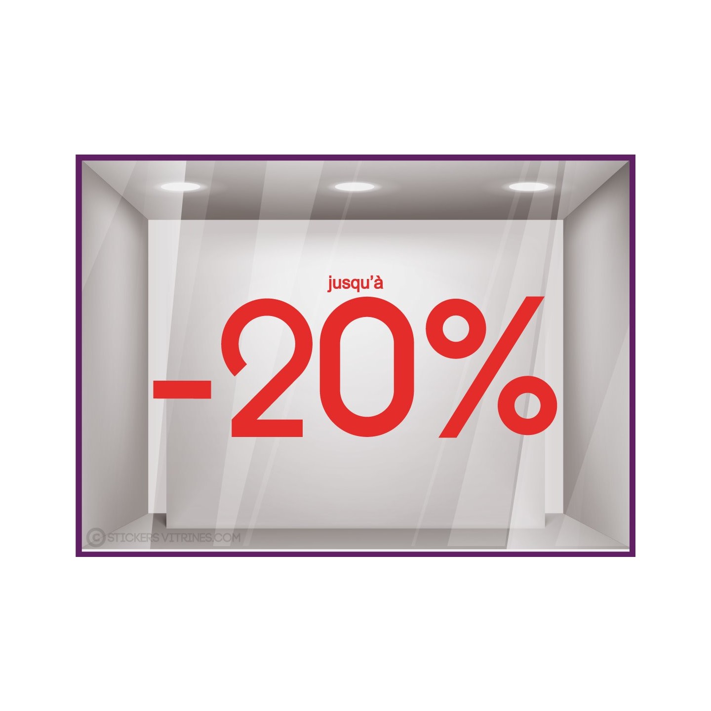 Sticker Jusqu'`a -20% lettrage adhesif pourcentage mode maroquinerie parfumerie vitrophanie destockage braderie