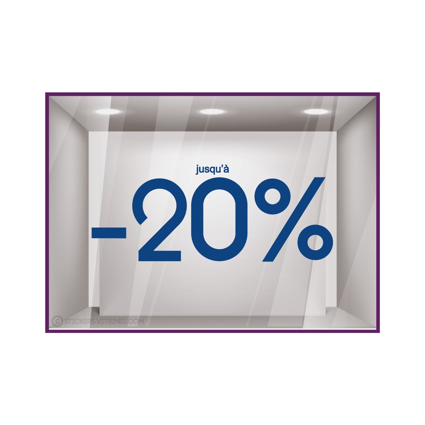 Sticker Jusqu'`a -20% lettrage adhesif pourcentage mode maroquinerie parfumerie vitrophanie destockage braderie