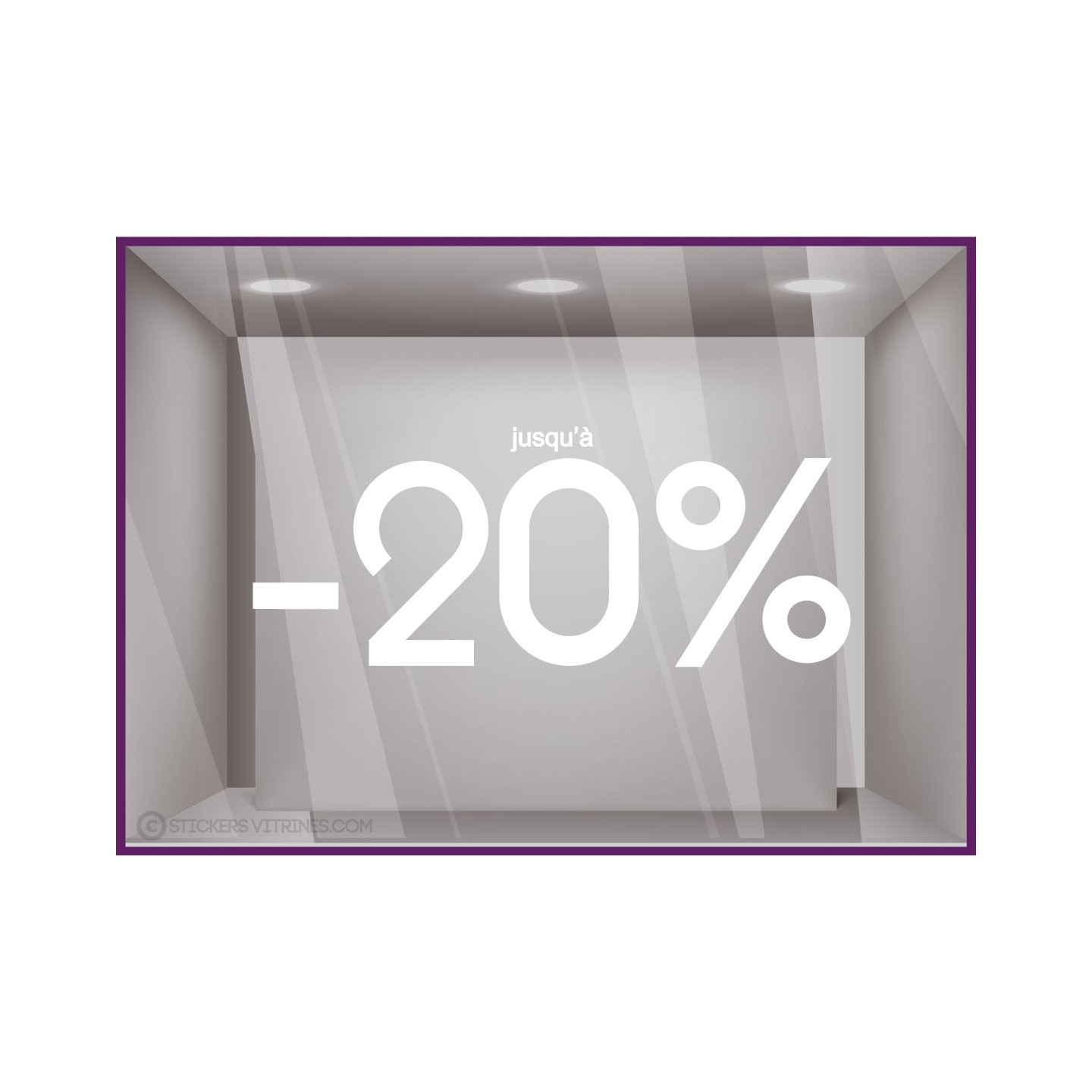 Sticker Jusqu'`a -20% lettrage adhesif pourcentage mode maroquinerie parfumerie vitrophanie destockage braderie