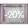 Sticker Jusqu'`a -20% lettrage adhesif pourcentage mode maroquinerie parfumerie vitrophanie destockage braderie